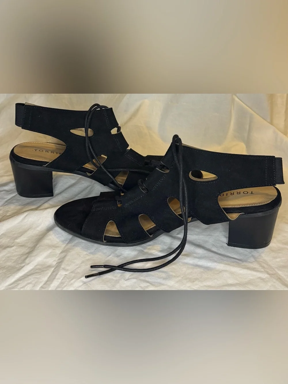 Torrid Size 11W Black Lace Up Block Heel